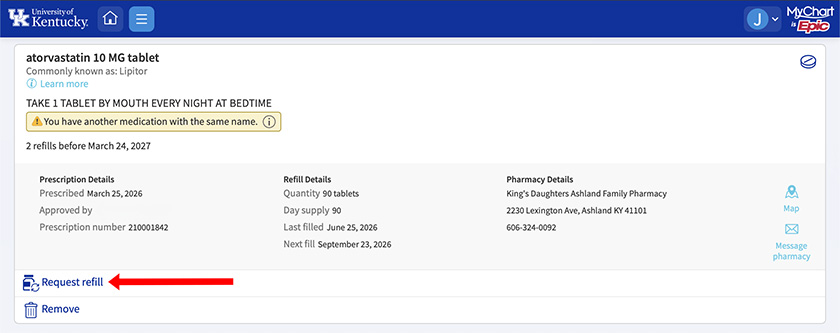 MyChart screenshot