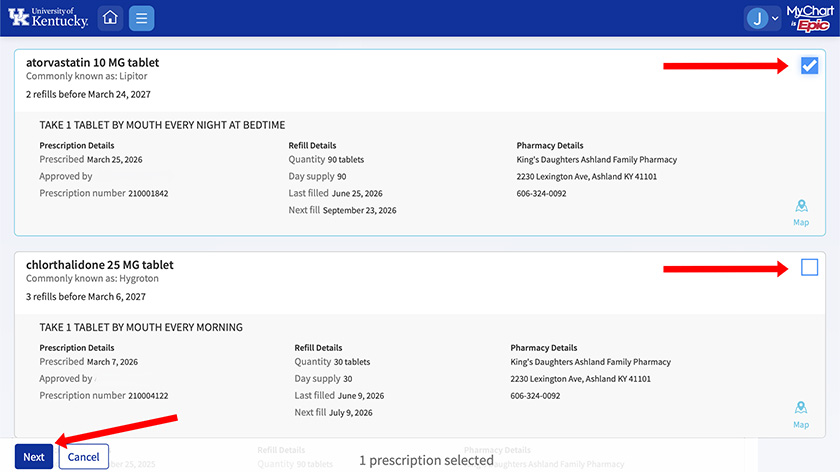 MyChart screenshot