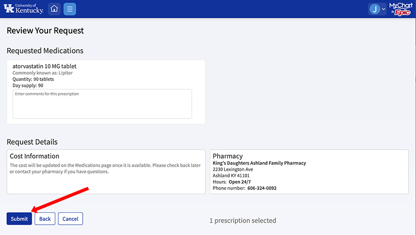 MyChart screenshot