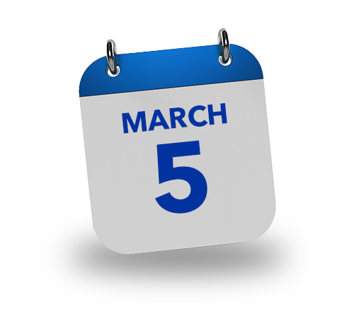 Calendar icon showing a date of March 5, which is when King's Daughters was founded in 1899