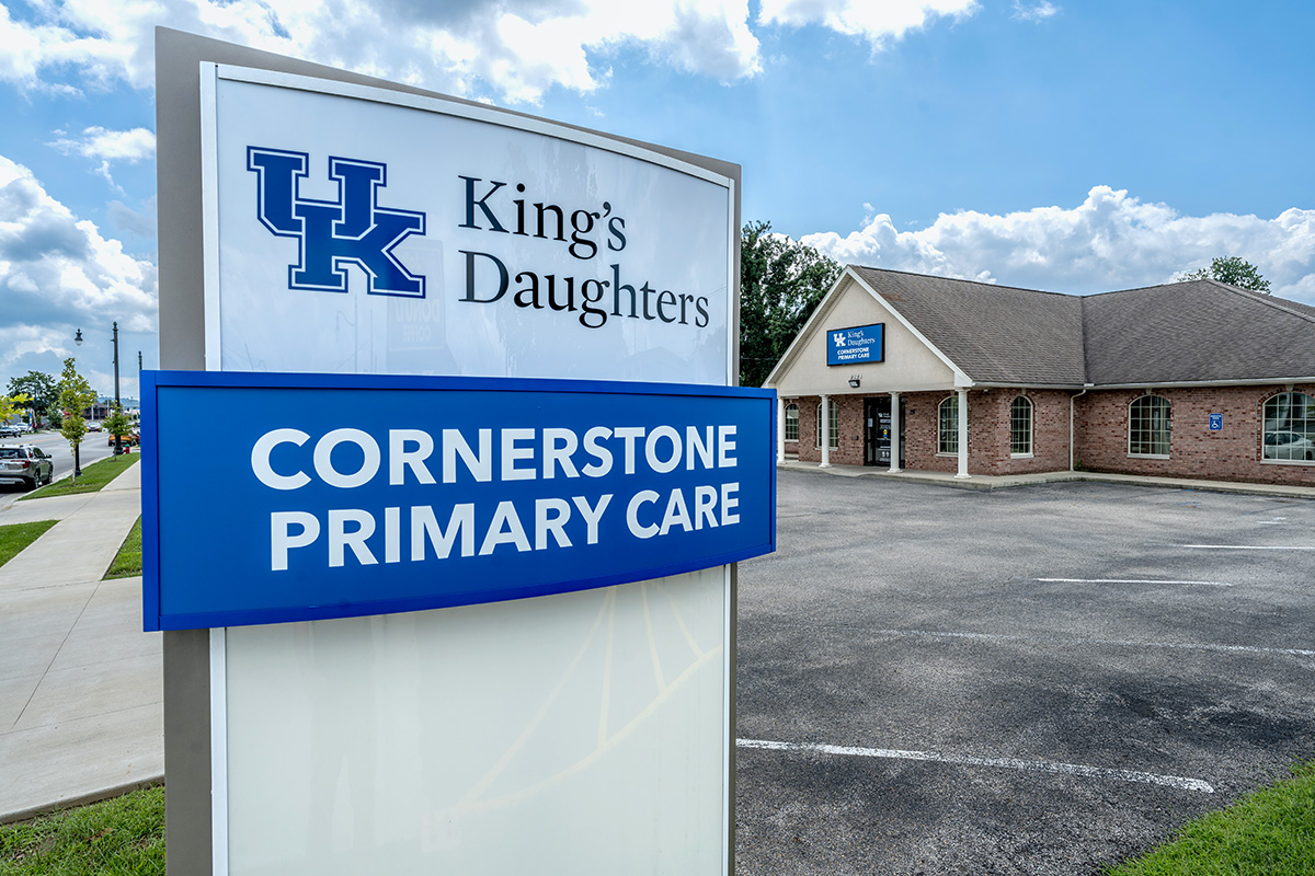 Foreground sign and building exterior for Cornerstone Primary Care