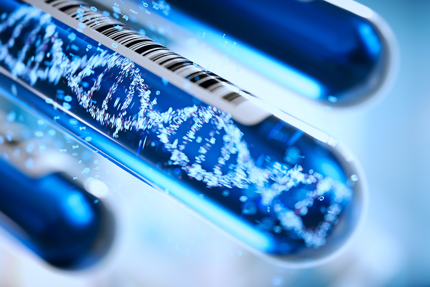 Test tubes encompassing a DNA strand.