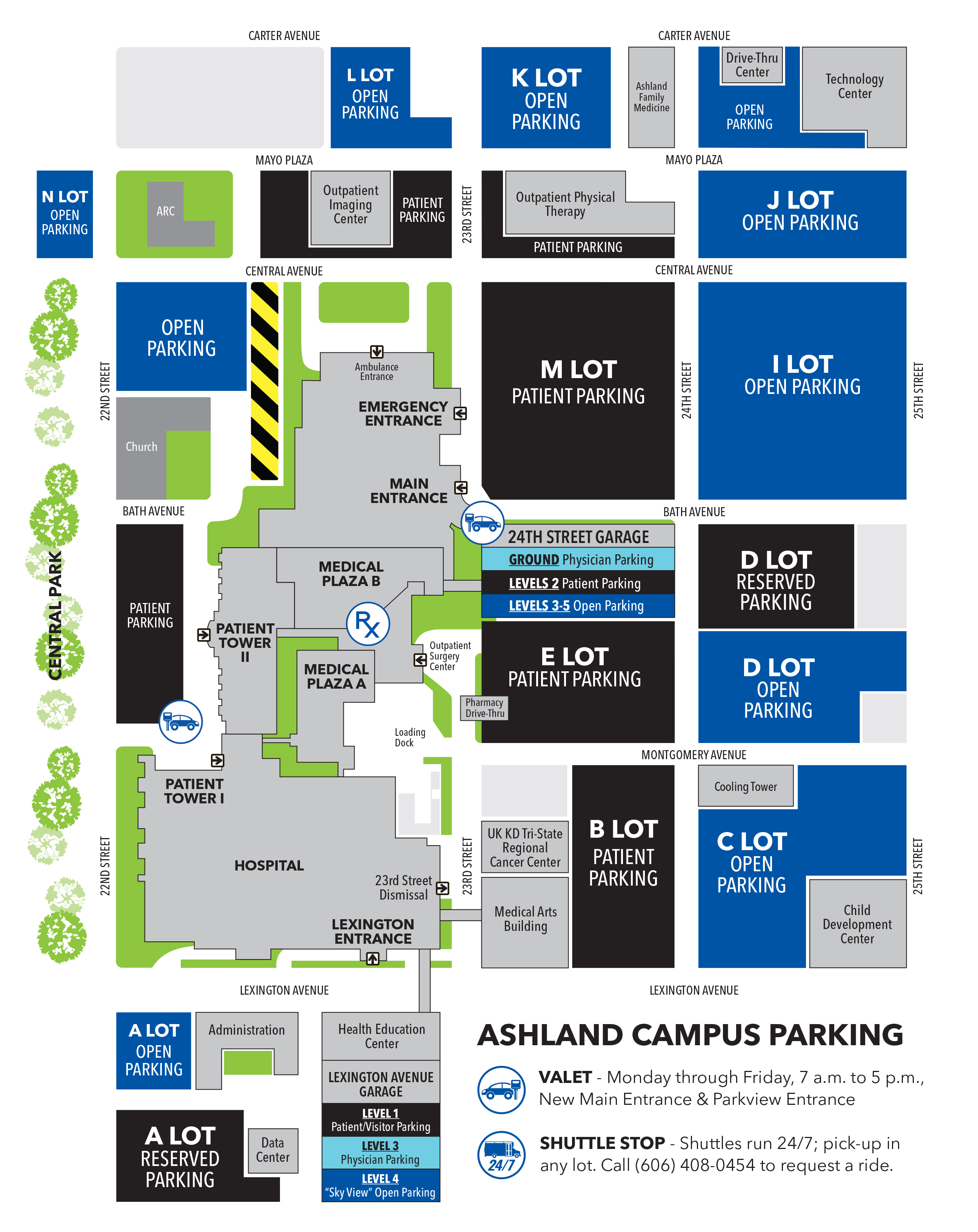 Illustrated map of UK King's Daughters Ashland campus