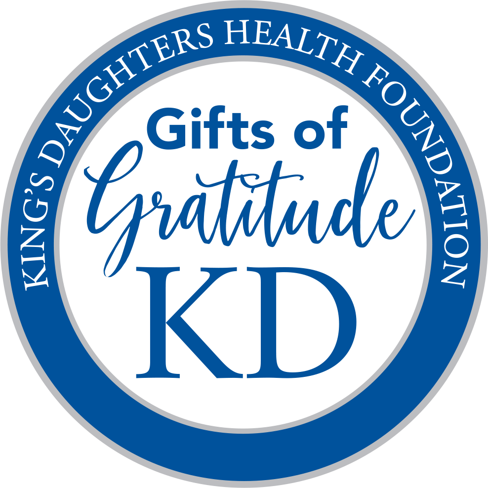 Circular graphic with the words King's Daughters Health Foundation Gifts of Gratitude