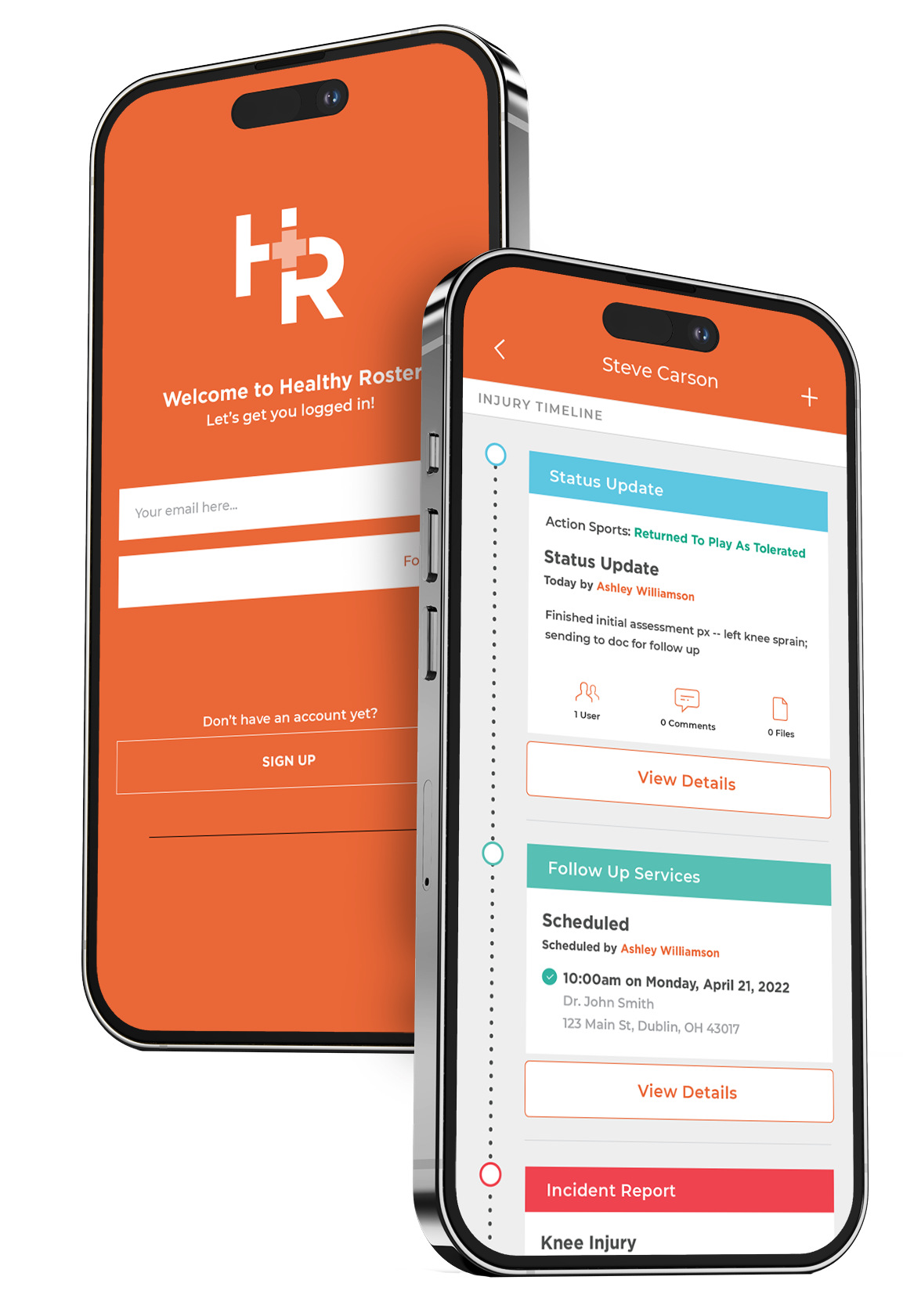 Healthy Roster app shown on a cellphone. 