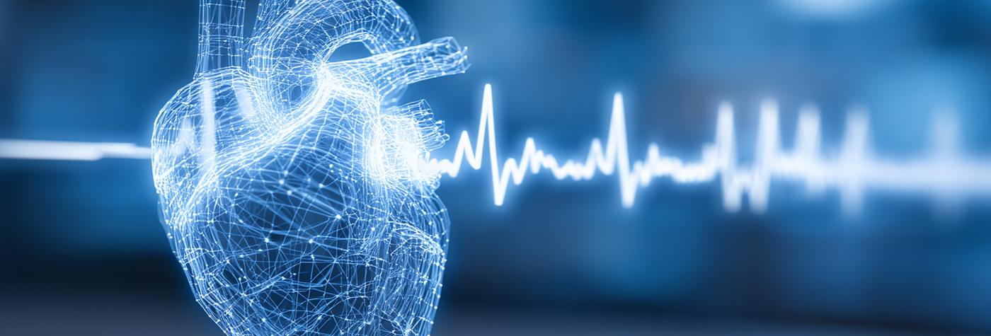 A stylized graphic showing a diagram of a heart with an EKG line running through it.