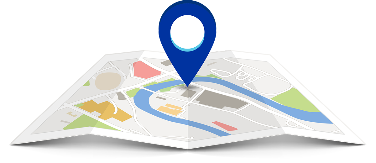 A decorative map illustration with a location pin marking King’s Daughters service areas